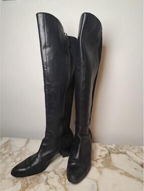 FRANCO SARTO, Size 11 M, Black, Knee High Boots, Crocco Leather & Suede Streach